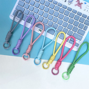 Factory in stock short key chain lanyard variety of solid color woven hand bowl rope lanyard hand hanging anti-loss rope bag rope