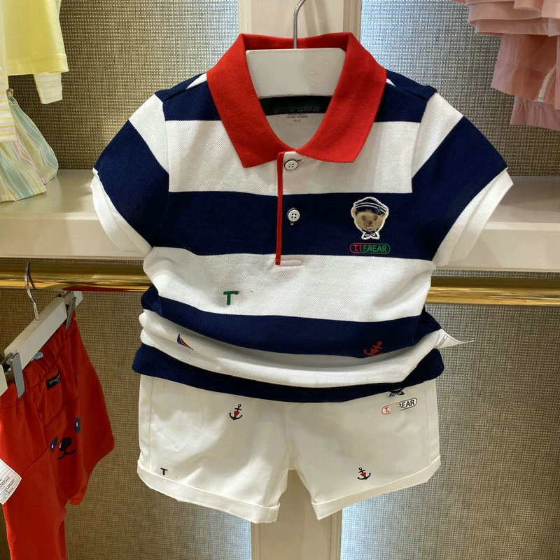 Breathable polo for boys, with short sleeve, children's clothing, with little bears