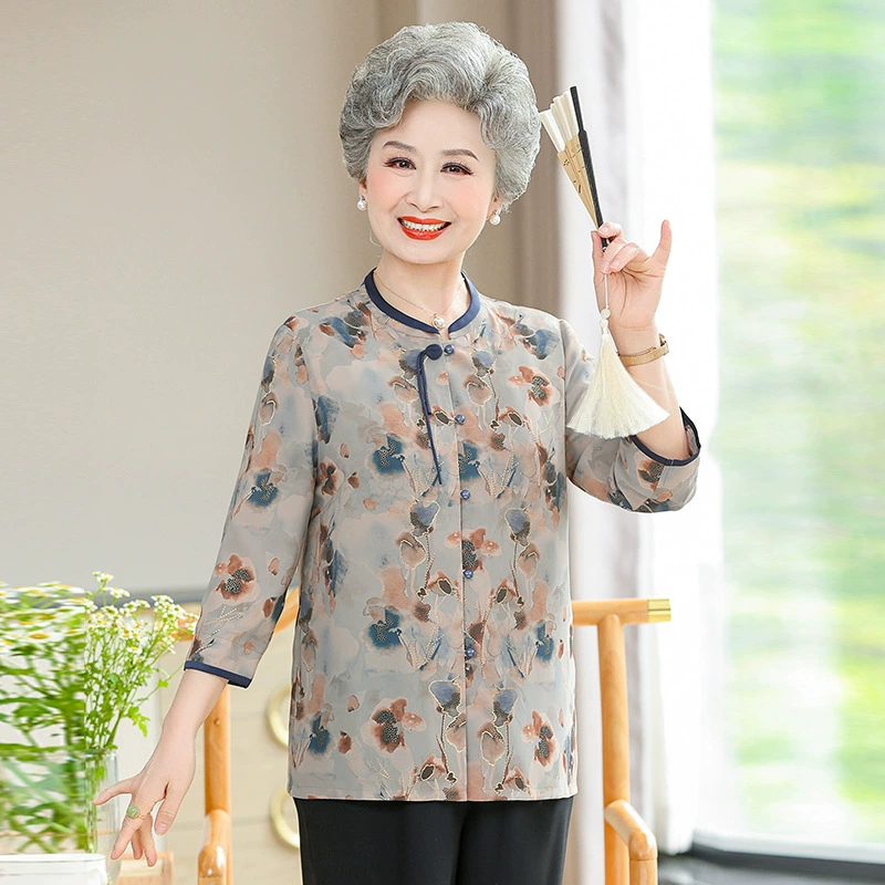 Пожилые люди в летнем платье бабушки рубашка большой размер свободного среднего и пожилого возраста мама летний костюм старухи пожилая рубашка