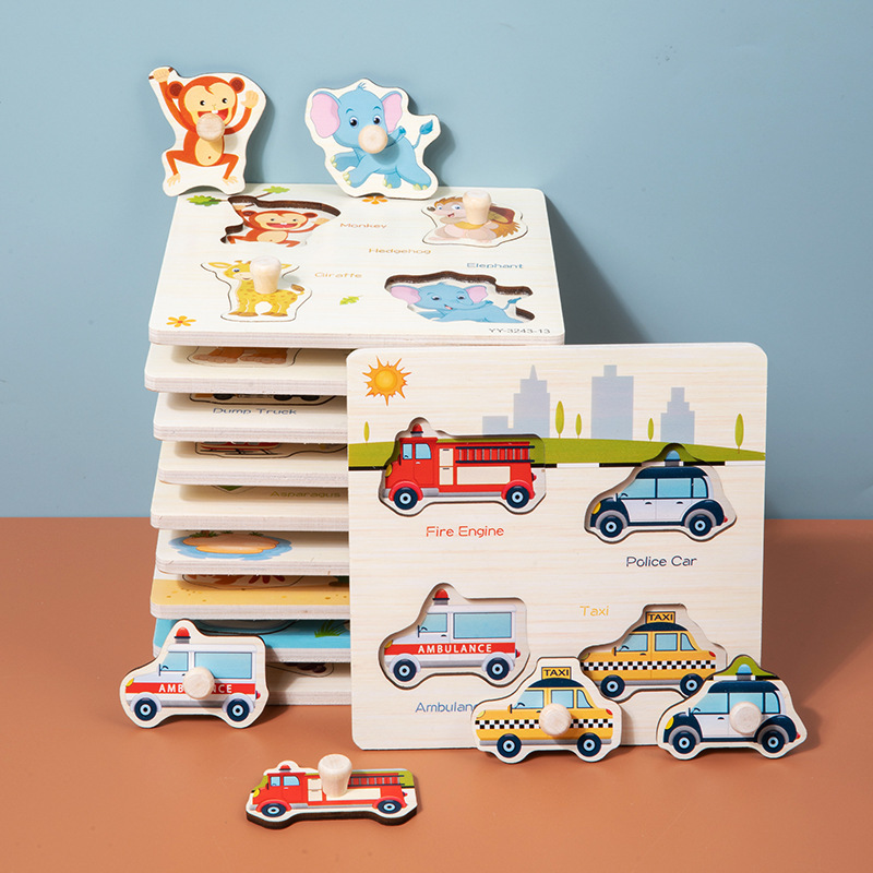 Bebé rompecabezas juego panel Montessori educación temprana mano tablero rompecabezas animal tráfico construcción bloques Niño 1-2 años viejo juguete