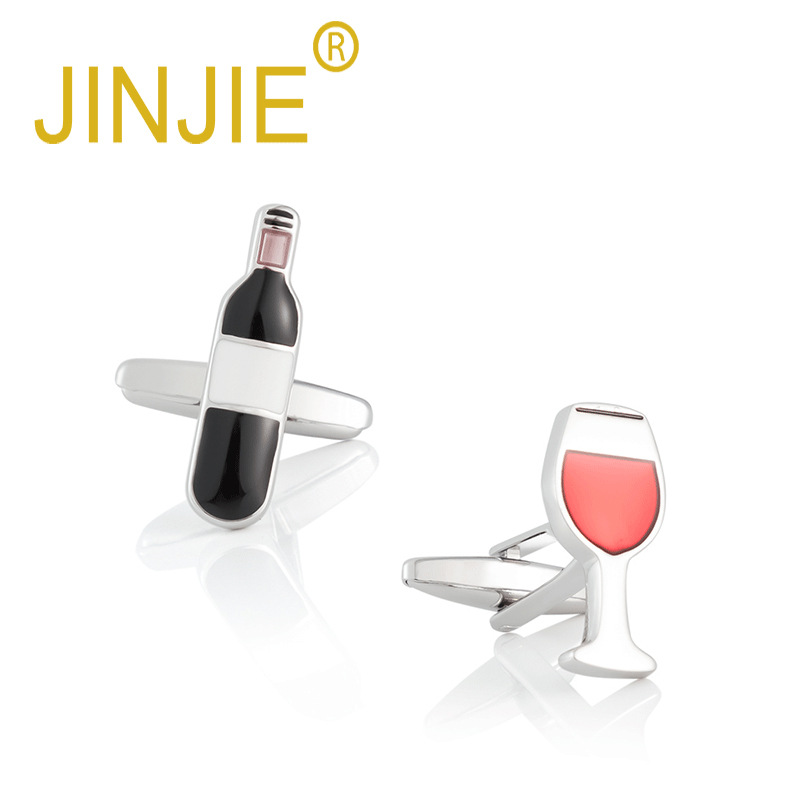 High-end epoxy enamel wine glass metal cufflinks, wholesale French-style cufflinks for men, foreign trade Cufflinks