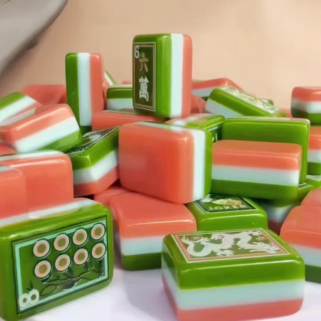 In-Stock American-Style Acrylic Mahjong Tiles, Three-Layer Green and Orange, Home-Use Stress-Relief Hand-Shuffle Tiles, Portable Entertainment Set
