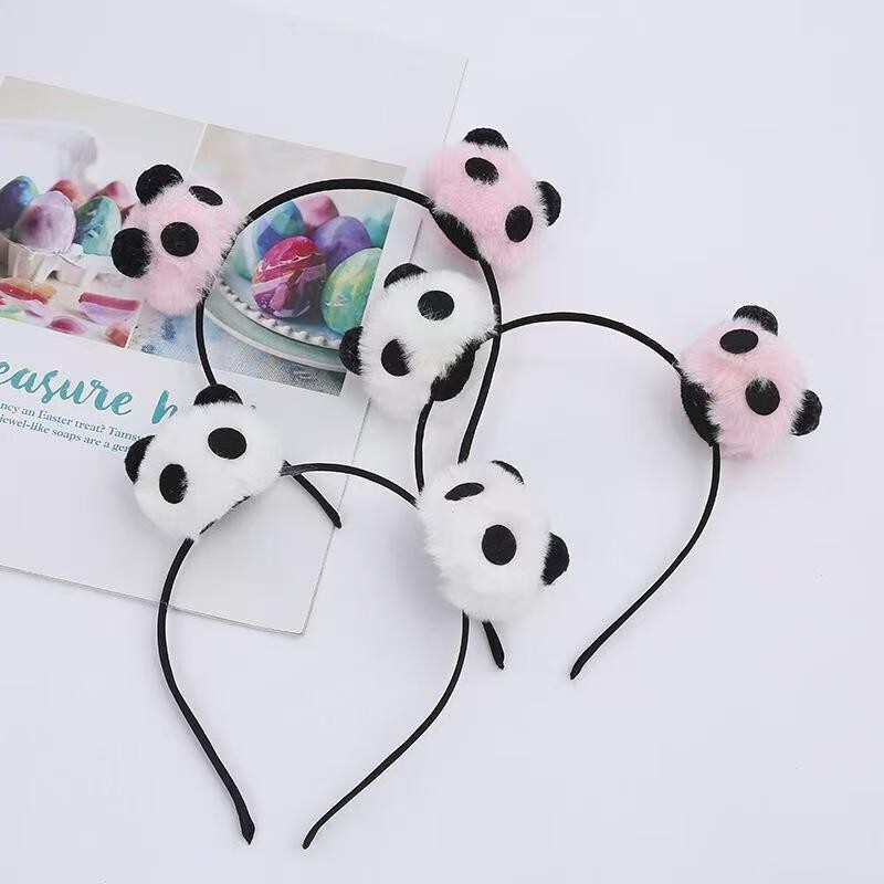 Cute panda fur ball headband, cartoon hair accessory for photos, adorable travel cultural souvenir hair clip for men and women