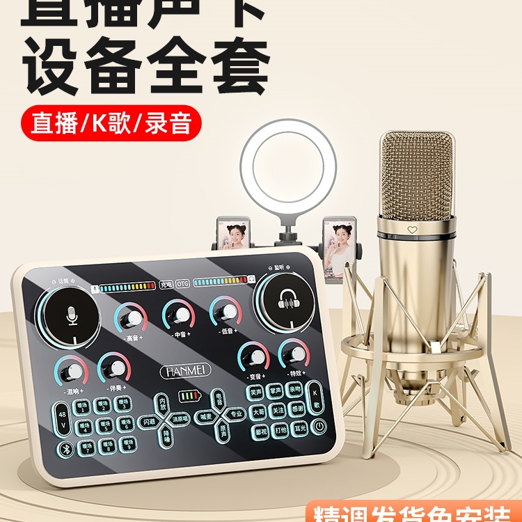 Free Shipping Sound Card Live Broadcast Equipment Full Set Singing Douyin Recording Professional Karaoke Anchor Internet Celebrity Mobile Phone Computer