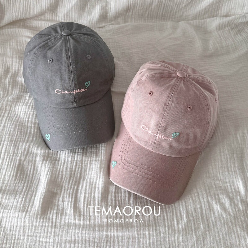 Cement Gray + Low-Saturation Pink Embroidered English Lettering Face-Slimming Baseball Cap 2026 New Model Cement Gray + Low-Saturation Pink Embroidered English Lettering Face-Slimming Baseball Cap 2026 New Model