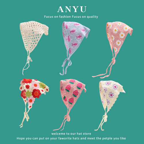 Spring and autumn travel ins sweet and cute style hand-knitted headband women's hair accessories knitted crocheted headscarf summer triangle scarf