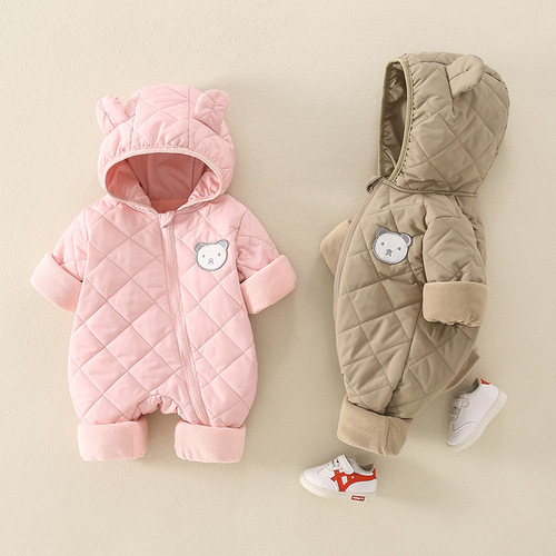 Newborn baby clothes autumn and winter thick infant onesie baby hoodie cotton warm clothing baby outerwear crawling suit
