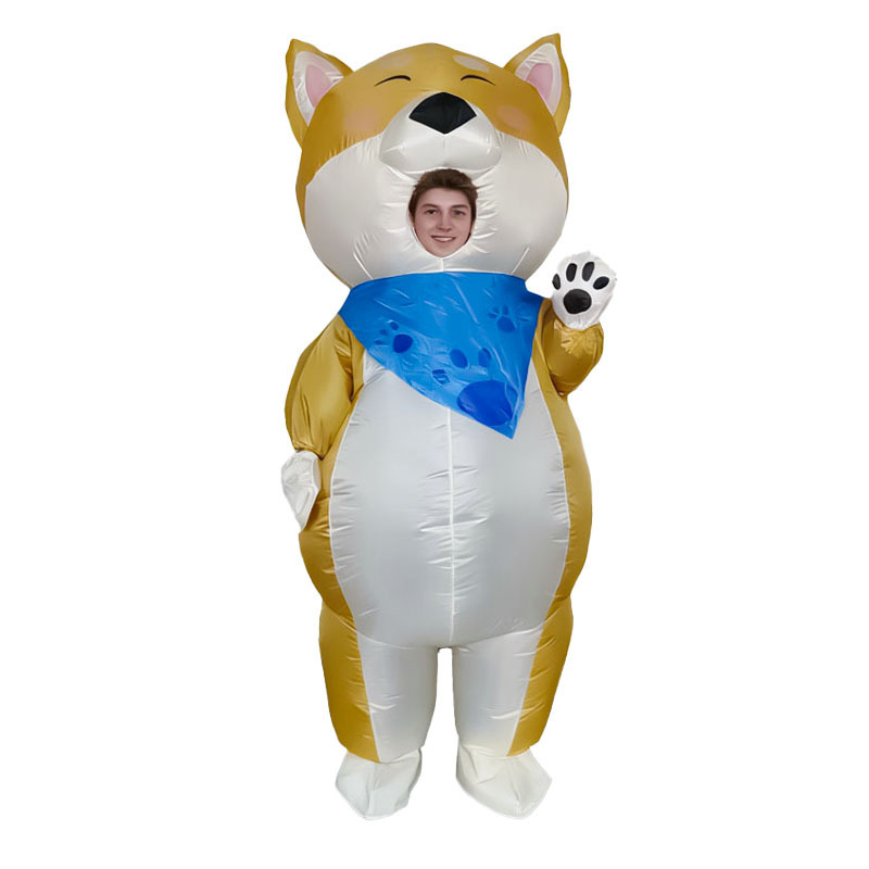 Nuevos cos transfronterizos juegan ropa inflable de gato negro lindo perro amarillo muñeca inflable creativa divertida ropa inflable de dibujos animados