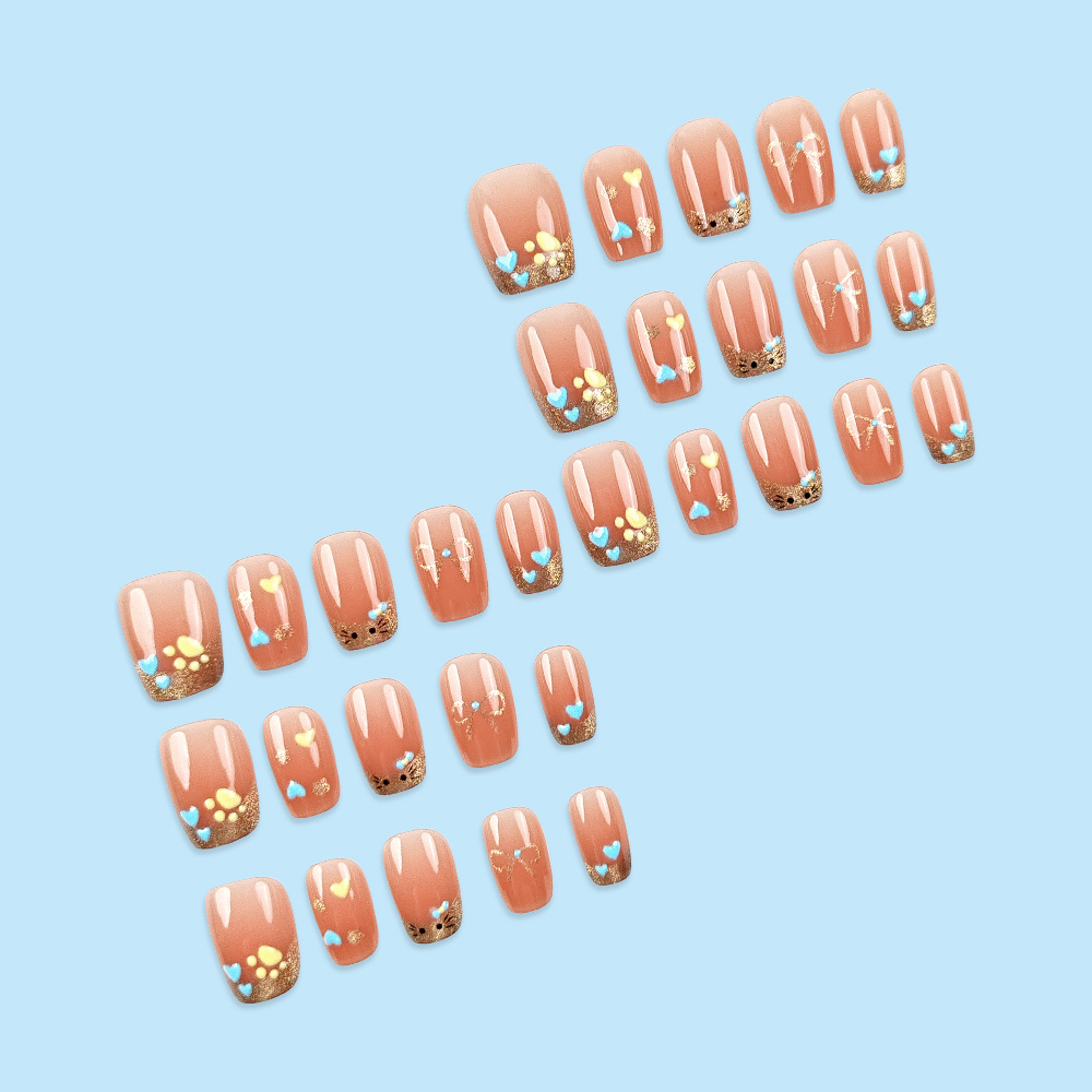 30 piezas en caja ojo de gato corto nail art bowknot love nail parche de uñas 3D en relieve tridimensional con uñas falsas
