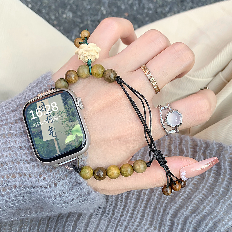 For Redmi Red Rice watch4/3 Strap Retro New Chinese Green Sandalwood Beaded Mi Band 8PRO Strap