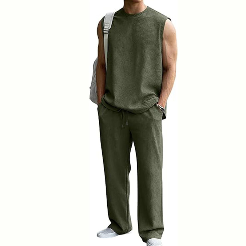 2026 New Casual Sports Jacquard Suit for Men, European Size Ribbed Tank Top and Long Pants Two-Piece Set, Tough Guy Style Vest 2026 New Casual Sports Jacquard Suit for Men, European Size Ribbed Tank Top and Long Pants Two-Piece Set, Tough Guy Style Vest