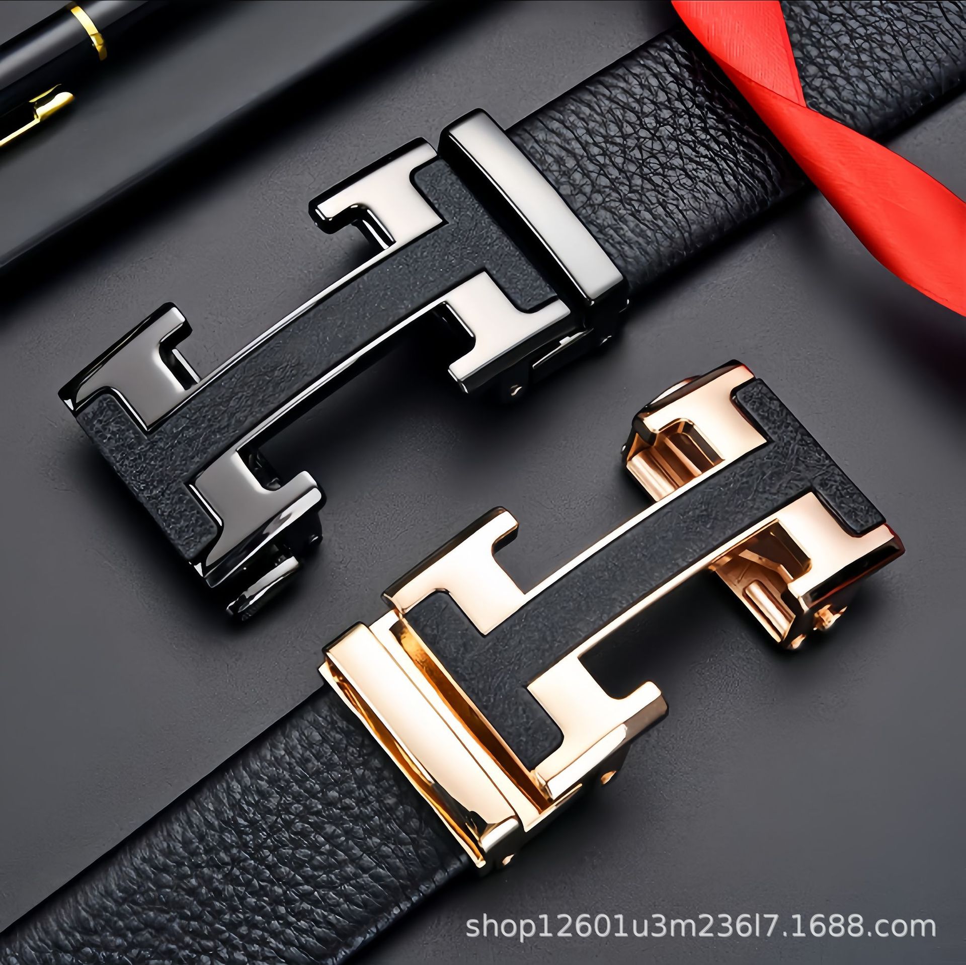 Top-grain Leather Men's Belt with H Buckle Genuine Cowhide Automatic Buckle Youth Simple Fashion Waistband