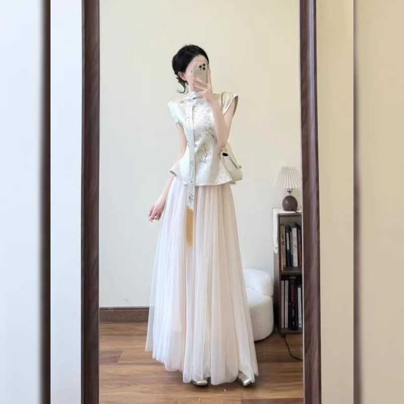 New Chinese Style Improved Cheongsam Dress for Women in Summer, High-End, Unique, Beautiful and Beautiful Long Skirt Suit