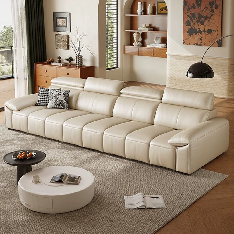 Italian-style genuine leather sofa for small spaces, straight-line high-back living room chaise lounge with elephant ears, new sofa, light luxury, high quality