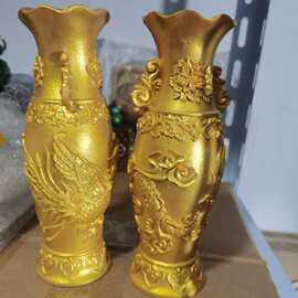 批发金色龙凤花瓶家居客厅摆件树脂花瓶龙凤呈祥花瓶摆设工艺品