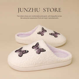 跨境新款外穿蝴蝶刺绣毛巾布拖鞋男轻便防滑平底一字凉鞋外贸潮拖