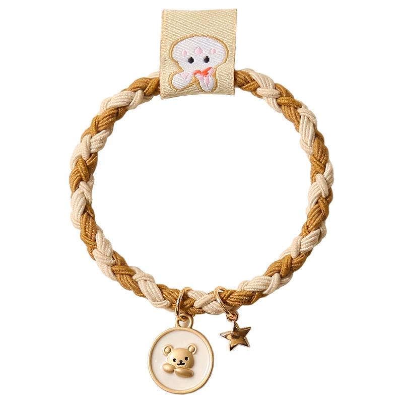 Retro cute woven high quality hair rope, hair accessory, with little bears, for beloved