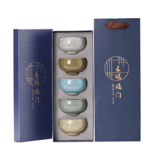 Forbidden City Cultural and Creative National Trend Five Blessings Teacup Kung Fu Tea Set Master Cup Business Souvenir Gift Tea Cup Gift Box Set