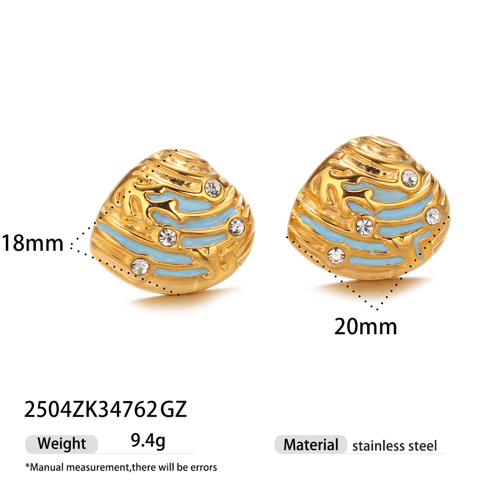 Taena Pendientes de acero inoxidable europeos y americanos, moda de alta gama, todo fósforo, aceite de goteo hecho a mano, pendientes de circón con incrustaciones de estilo playa, mujeres