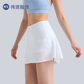 高腰瑜伽运动短裙女修身吸湿速干透气百褶拉链口袋健身网球裙