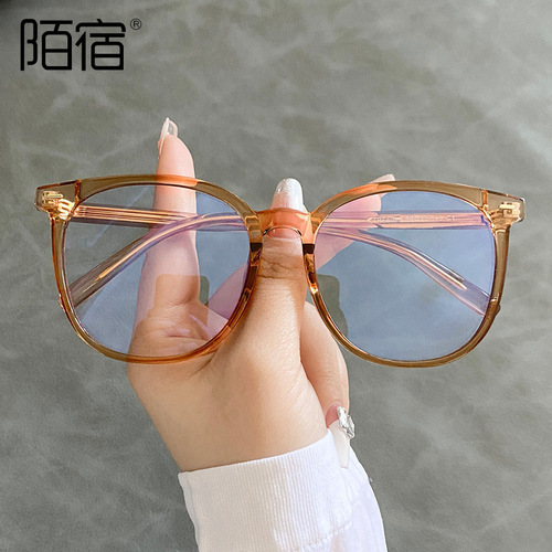 TR8026 Korean style large frame glasses frame natural face anti-blue light nearsighted board pin quality round frame green  