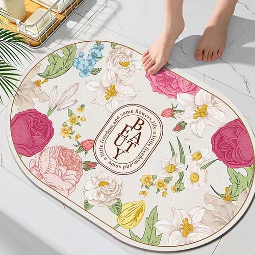 American flower household bathroom bathroom non-slip mat water-absorbent diatom mud floor mat quick-drying non-slip door mat