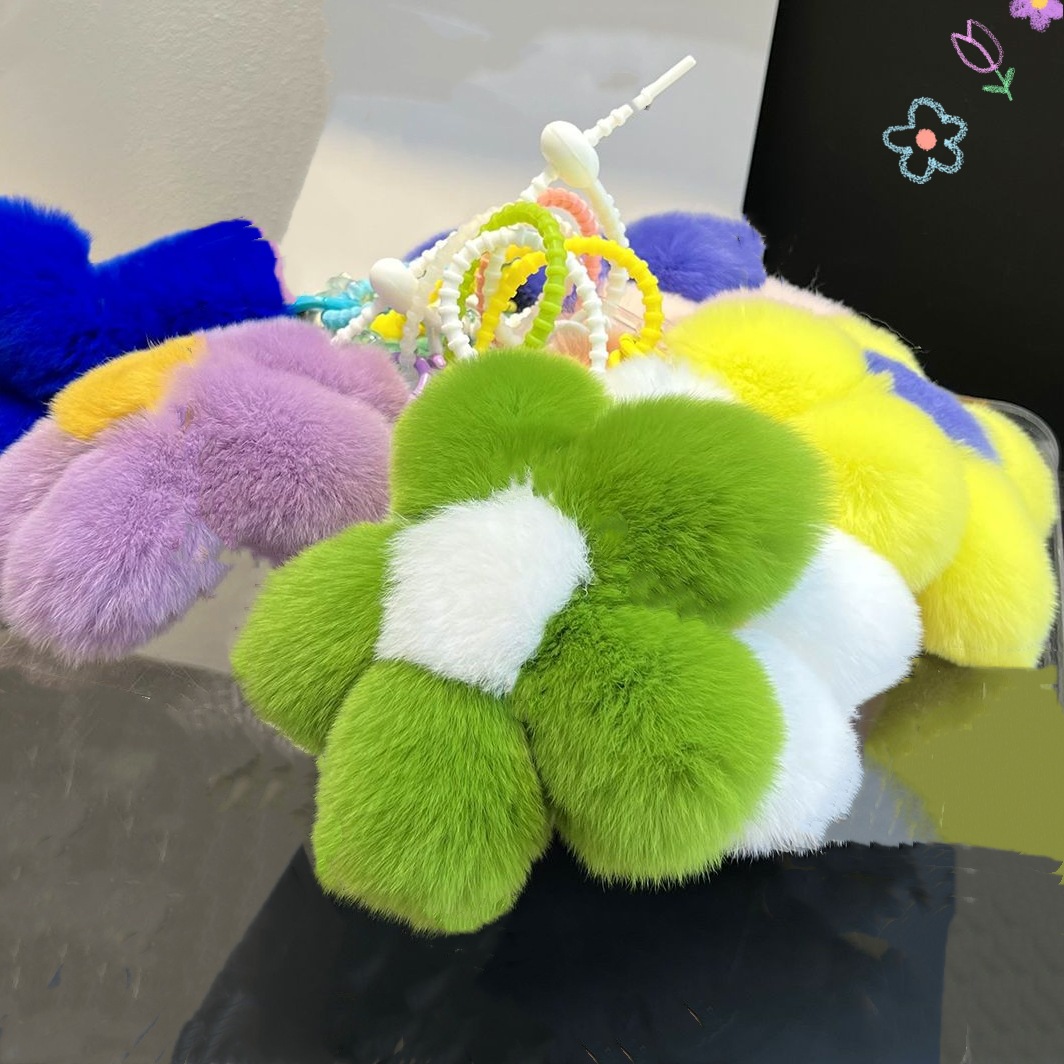 [Flor Linda] Real Rex conejo piel flor coche llavero colgante en línea celebridad ins felpa flor bolsa colgante