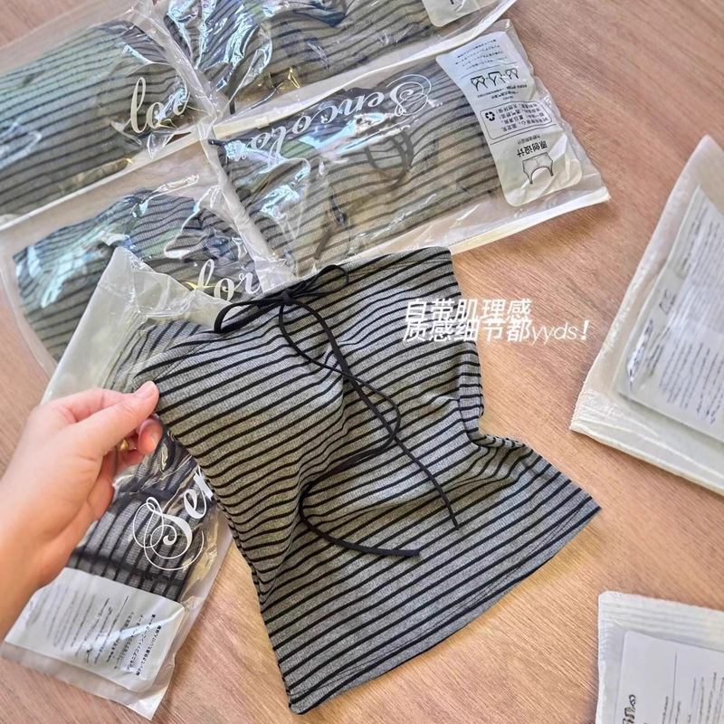 Hot Girl Retro Striped Sleeveless Tube Top Pure Lust Style Vest Design Summer Slim Bow Tie Top