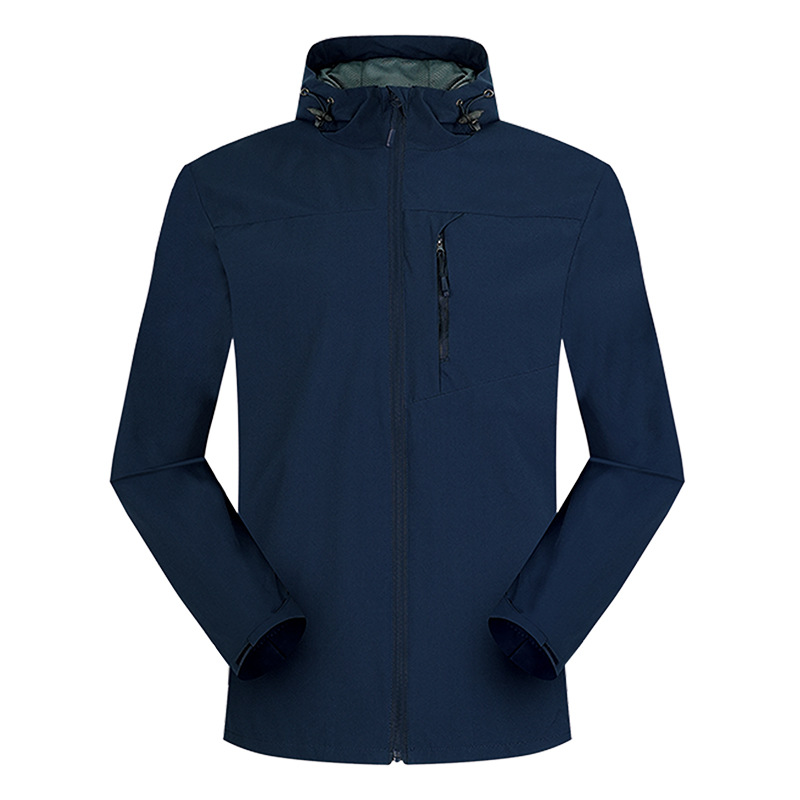 Nueva moda al aire libre de cáscara suave de una sola capa de color sólido chaqueta de primavera y otoño viajes montañismo chaqueta con capucha chaqueta en stock impresión