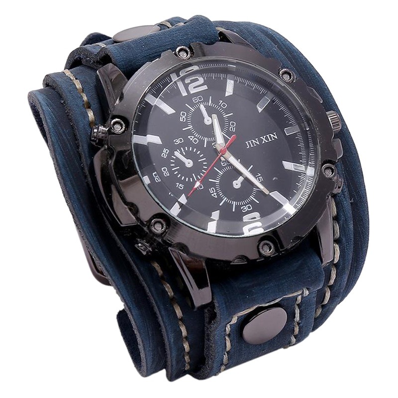 Punk Nueva joyería de la vendimia hecha a mano de costura reloj de piel de vaca europea y americana de suministro transfronterizo exagerada pulsera de cuero de los hombres