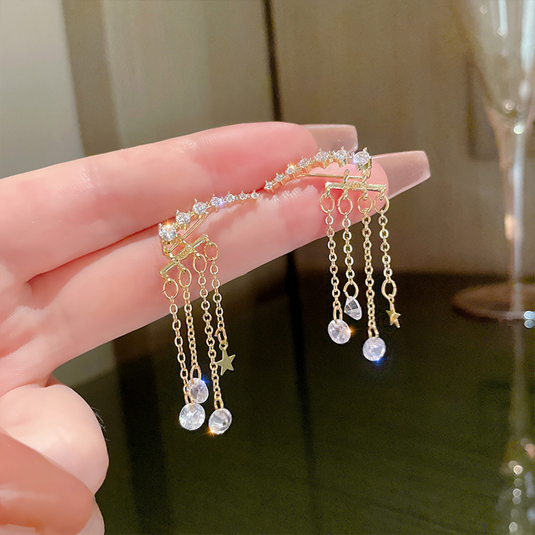 Alloy Material Geometric, Star Pattern Women'S Gender Inlay Design Elegant Lady Geometric Star Alloy Inlay Zircon Women's Drop Earrings