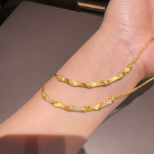 真金24K电镀强保色满钻竹节拉丝节节高升高级复古锁骨链金店同款