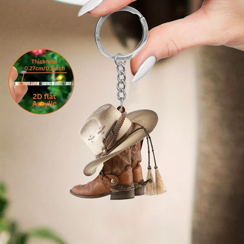 Cross-Border Hot-Selling Acrylic Keychain Wholesale Cowboy Boots Hat Acrylic Keychain Pendant