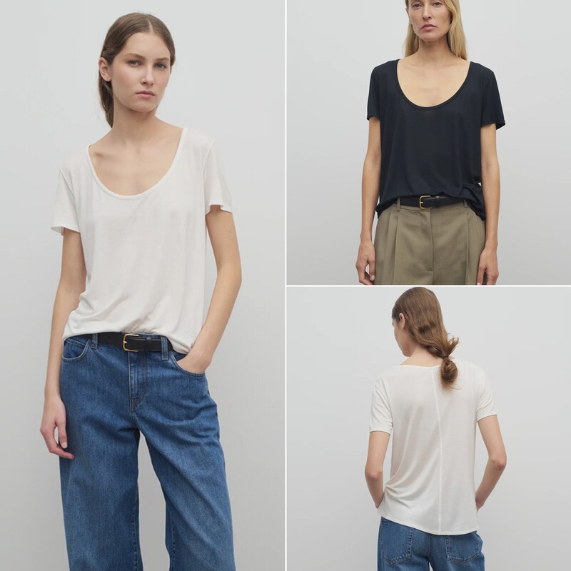 Special! House Summer Quality Mulberry Silk Blend Four Seasons Inner Wear Loose Large U-Neck Black and White Short Sleeve T-Shirt for Women