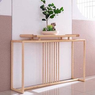 New Chinese-style Solid Wood Entrance Table Storage Table Ash Wooden Strip Case Zen Living Room High-end Strip Light Luxury End View Table