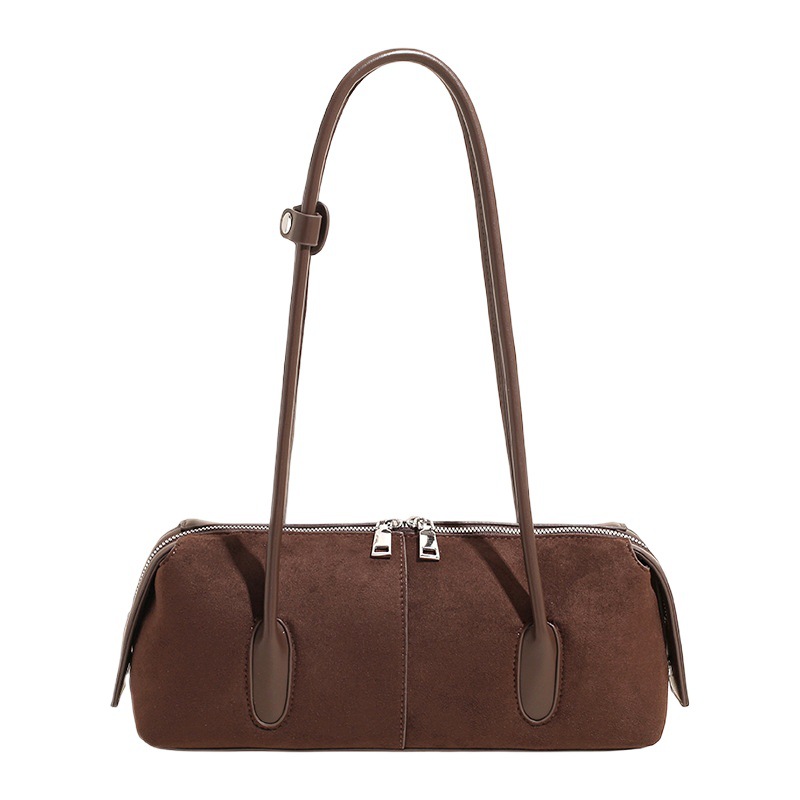 Korean Style Retro Suede Shoulder Baguette Bag For Women, High-End Large Capacity Underarm Bag, Trendy Versatile Handbag - Thumbnail 5