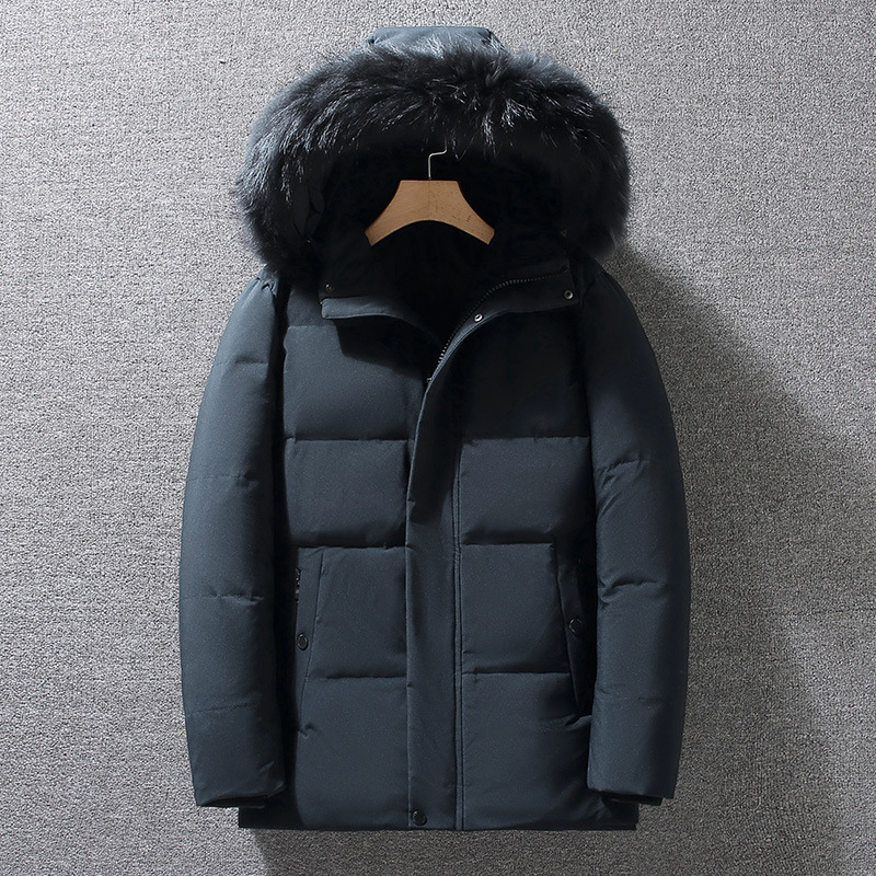 Heren winterdonsjack voor volwassen heren - 300g 550FP witte eendenverenjas, waterdichte, slanke korte parka (zwart/grijs/marineblauw, M-4XL)_voghion.com