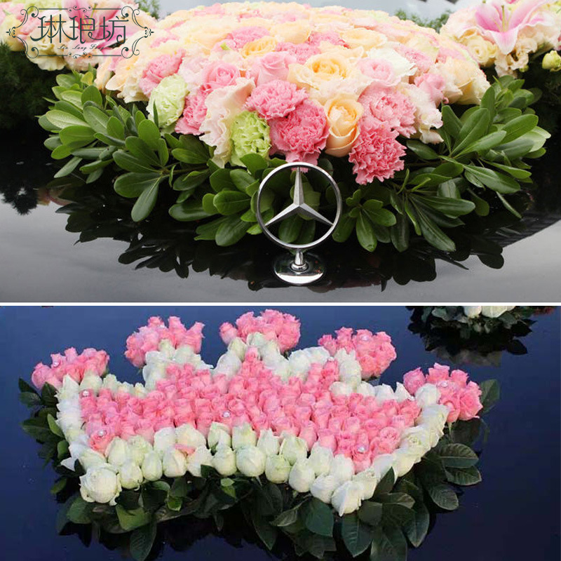 Boda coche boda flor barro lechón flores festivo decoración base modelo floral diseño en forma de corazón en forma de V Luna 520