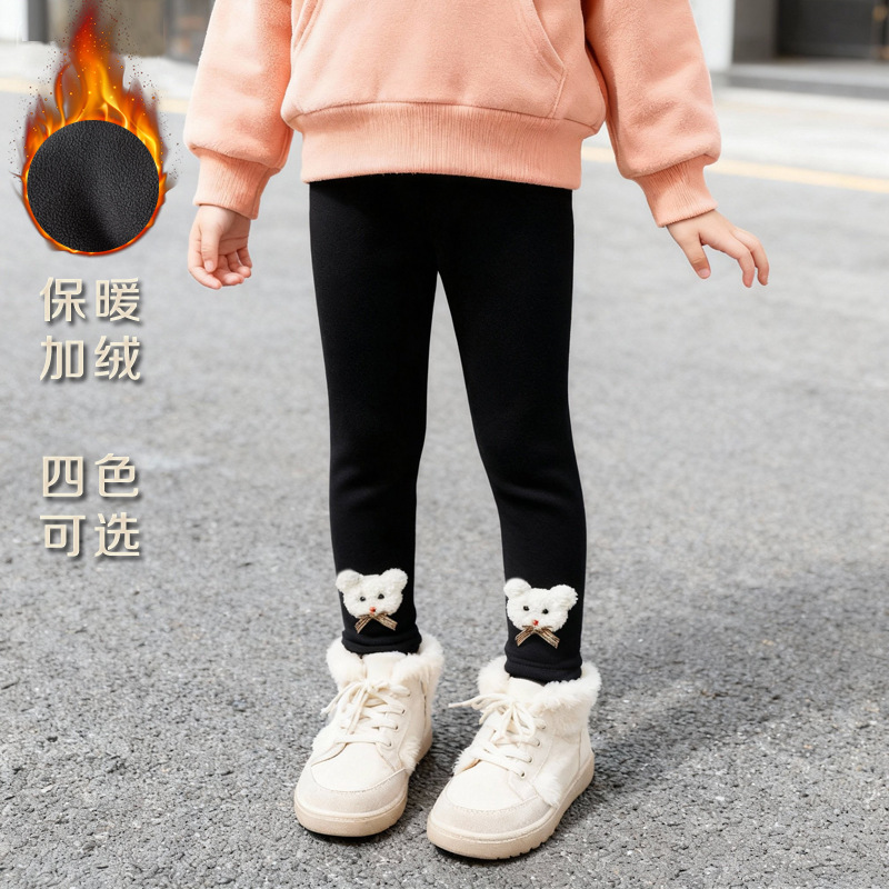冬季儿童加绒打底裤保暖一体加绒加厚双腿小萌熊女童棉裤秋冬款