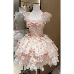 甘くてかわいいロリータロリータバレエプリンセスドレスレディースサマースタイルウエストふわふわケーキスカート