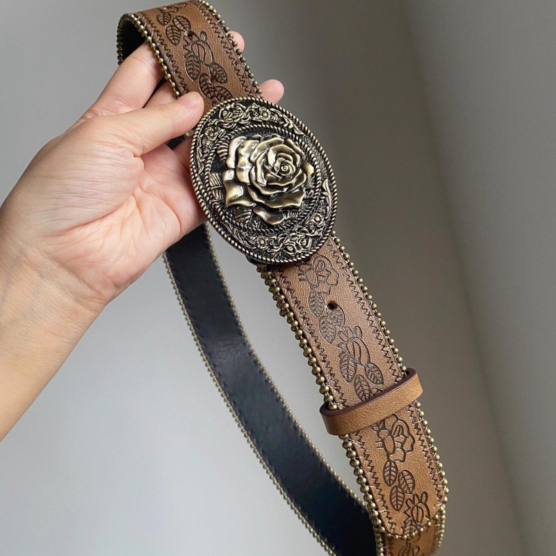 复古废土风重工玫瑰花金属扣牛仔腰带辣妹小众高级感古着皮带新品