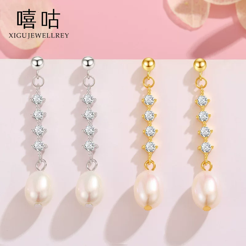 嘻咕 Cute retro short earrings from pearl, silver 925 sample