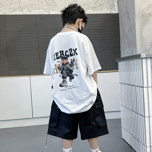 Children's Short Sleeve 2025 New Summer Netease Print Loose Casual Half Sleeve T-Shirt Men's Fashion Short Sleeve Top