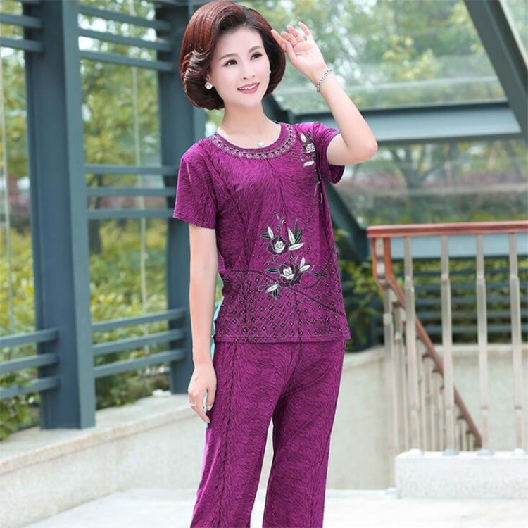 Mother's Summer Suit Middle-aged and Elderly Women's Short-sleeved Ice Silk Loose Large Size Two-piece Pajamas Women's Granny