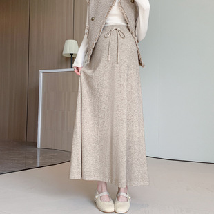 Pregnant Women's Skirt New Wool Knitted Pregnant Women's Skirt Korean-style Slimming Mid-length A- line Pregnant Women's Long Skirt
