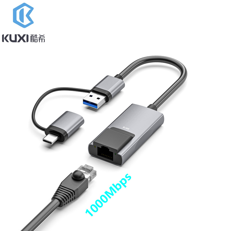 Usb3.0 Gigabit Network Card Adapter Typec to Rj45 Wired Network Cable Converter Suitable for Laptops