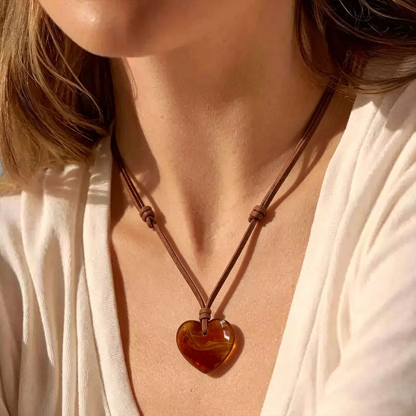 European and American fashion cross-border vintage heart pendant adjustable leather cord necklace simple versatile unisex accessories wholesale