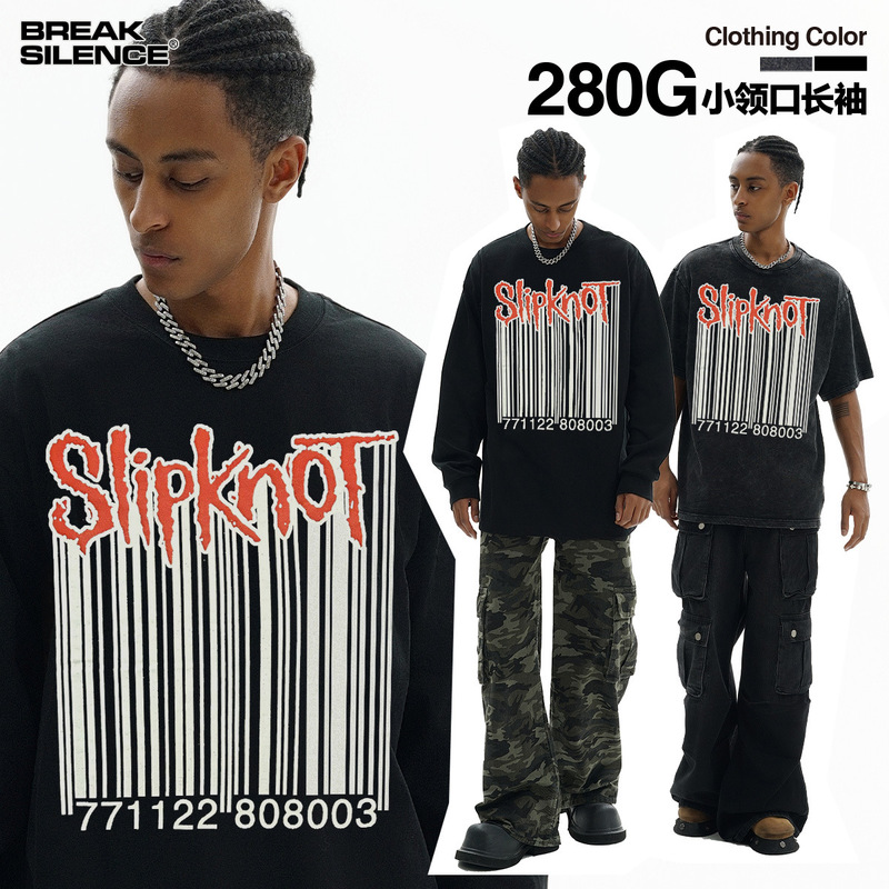 Slipknot Slive Knot Band vintage Short-sleeved T-shirt Washed Old Cross-border Heavy Cotton Beauty Trendy for Men and Women