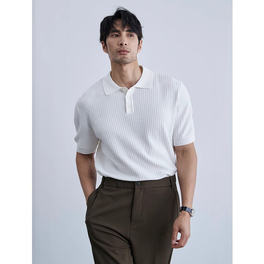Camisa de punto de manga corta de hielo hombre waffle polo camiseta de negocios camiseta comercio exterior al por mayor hielo secado rápido