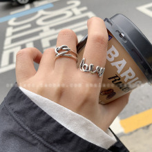 韩国东大门复古镂空爱心love戒指女小众设计心形食指戒冷淡风个性